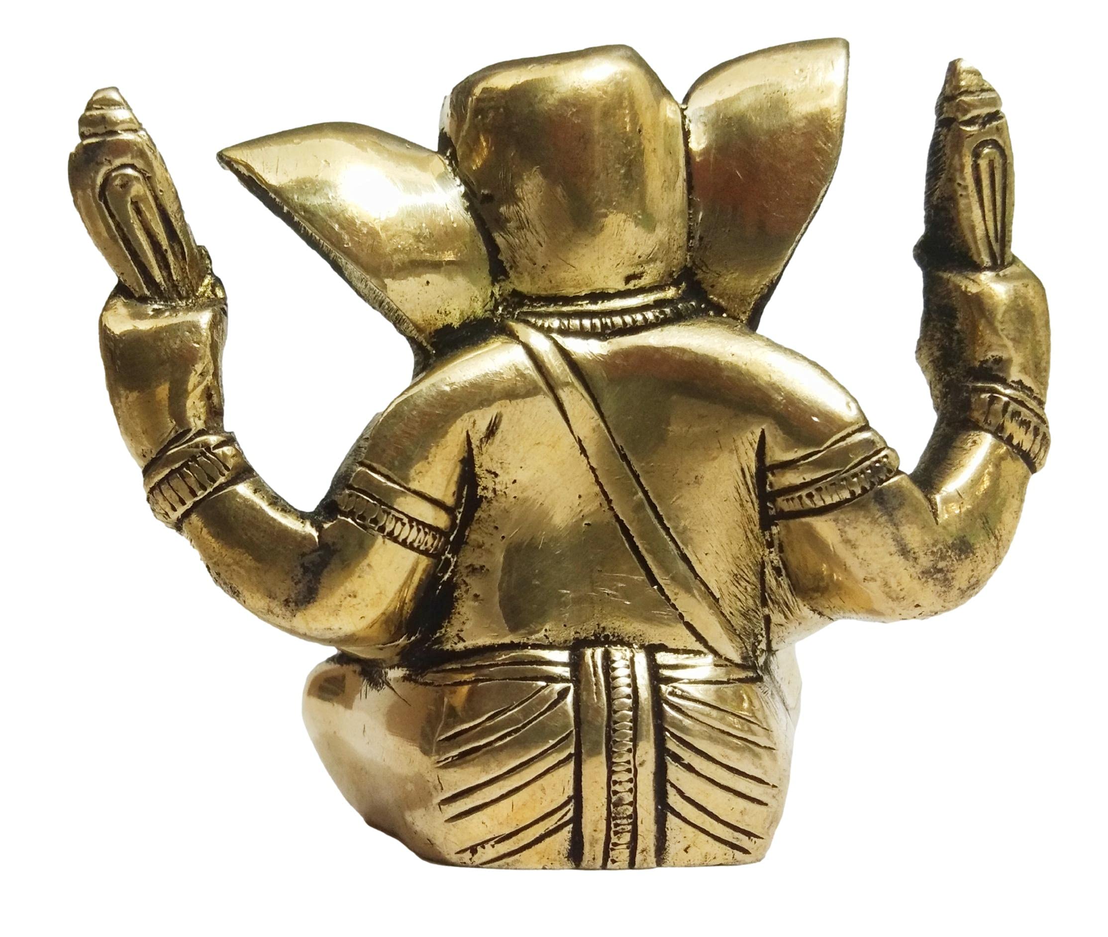 Athizay Ganesha Idol Brass Vamamukhi Ganesh Antique Gold Finish || 8 Cm || 600 Gms || Ganpati Murti Moorti Statues